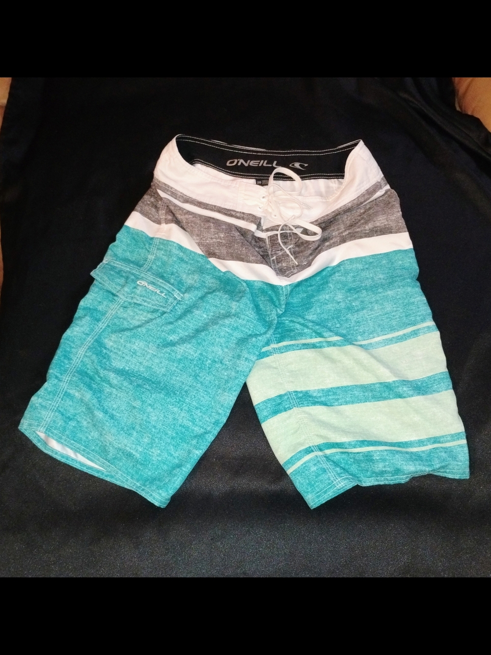 O'Neill Men's Teal, Aqua and Gray Stripe Board Shorts